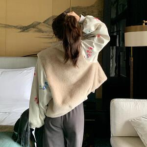 独特超好看新中式国风假两件短款羊羔毛外套女冬今年流行皮毛一体图片