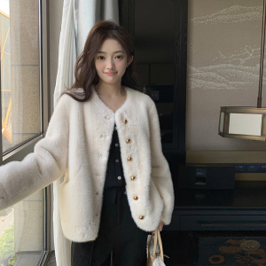 小香风羊羔毛短外套女秋冬新款名媛气质加厚仿水貂绒皮毛一体棉衣图片