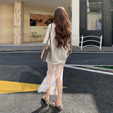 蕾丝拼接休闲甜美半身裙套装女夏2025新款大方得体独特绝美两件套，女装套装/套裙，浙宝095(原288A)