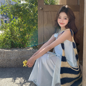 现货 2025夏季新款层次感仙女裙蓝色连衣裙095-8183-P135-K198图片