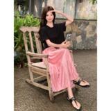 【现货】2025夏装开叉撞色上衣半身裙两件套095-8213-P145-K218，女装套装/套裙，浙宝095(原288A)