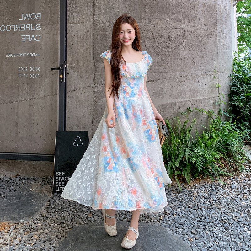 【现货】2025新款提花蕾丝拼接大裙摆连衣裙095-8223-P155-K228,女装连衣裙,浙宝095(原288A)