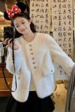 米白色小香风羊羔毛外套女冬季新款小个子加厚保暖皮毛一体棉衣潮，女装短外套，浙宝095(原288A)