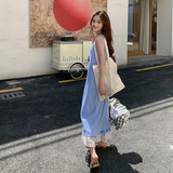 蓝色清纯甜美减龄吊带连衣裙女2025夏季新款爆款罩衫叠穿裙子，女装连衣裙，浙宝095(原288A)