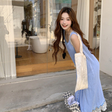 蓝色清纯甜美减龄吊带连衣裙女2025夏季新款爆款罩衫叠穿裙子套装，女装套装/套裙，浙宝095(原288A)