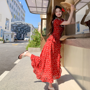 现货 2025夏季新款花边娃娃领法式红色连衣裙095-8178-P135-198图片