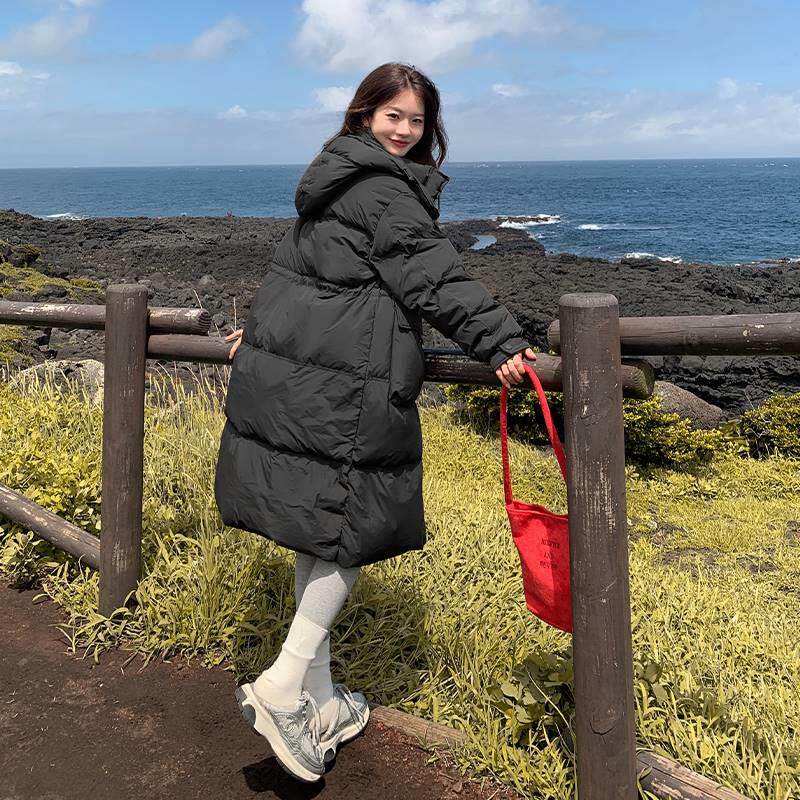 咖色美拉德白鸭绒羽绒服女冬新款中长款小个子学生减龄加厚面包服,女装羽绒服,浙宝095(原288A)