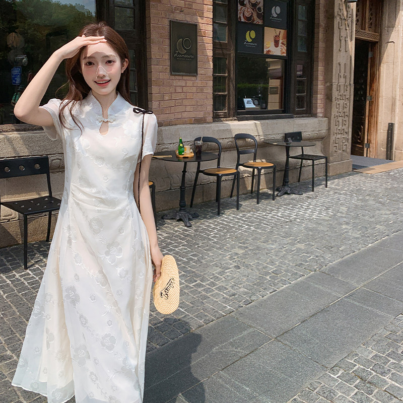 杨小卷 国风重工提花旗袍裙改良新中式连衣裙女收腰a字气质订婚裙图片