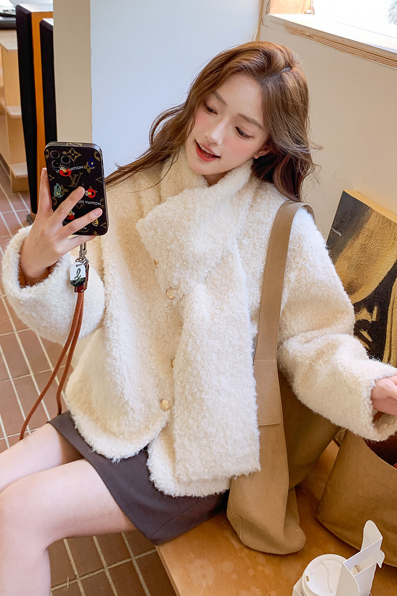 咖色羊羔毛外套女2025年冬季新款韩系高级感加厚保暖皮毛一体上衣,女装皮草,浙宝095(原288A)