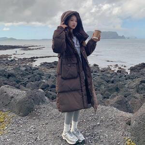 咖色美拉德白鸭绒羽绒服女冬新款中长款小个子学生减龄加厚面包服图片