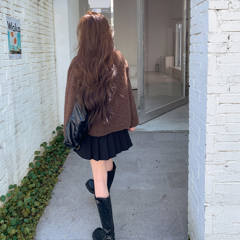 咖色羊羔毛外套女2025年冬季新款韩系高级感加厚保暖皮毛一体上衣,女装皮草,浙宝095(原288A)