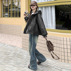 现货】2023冬季机车服pu皮夹克90白鸭绒羽绒服095-959-P265 K388图片