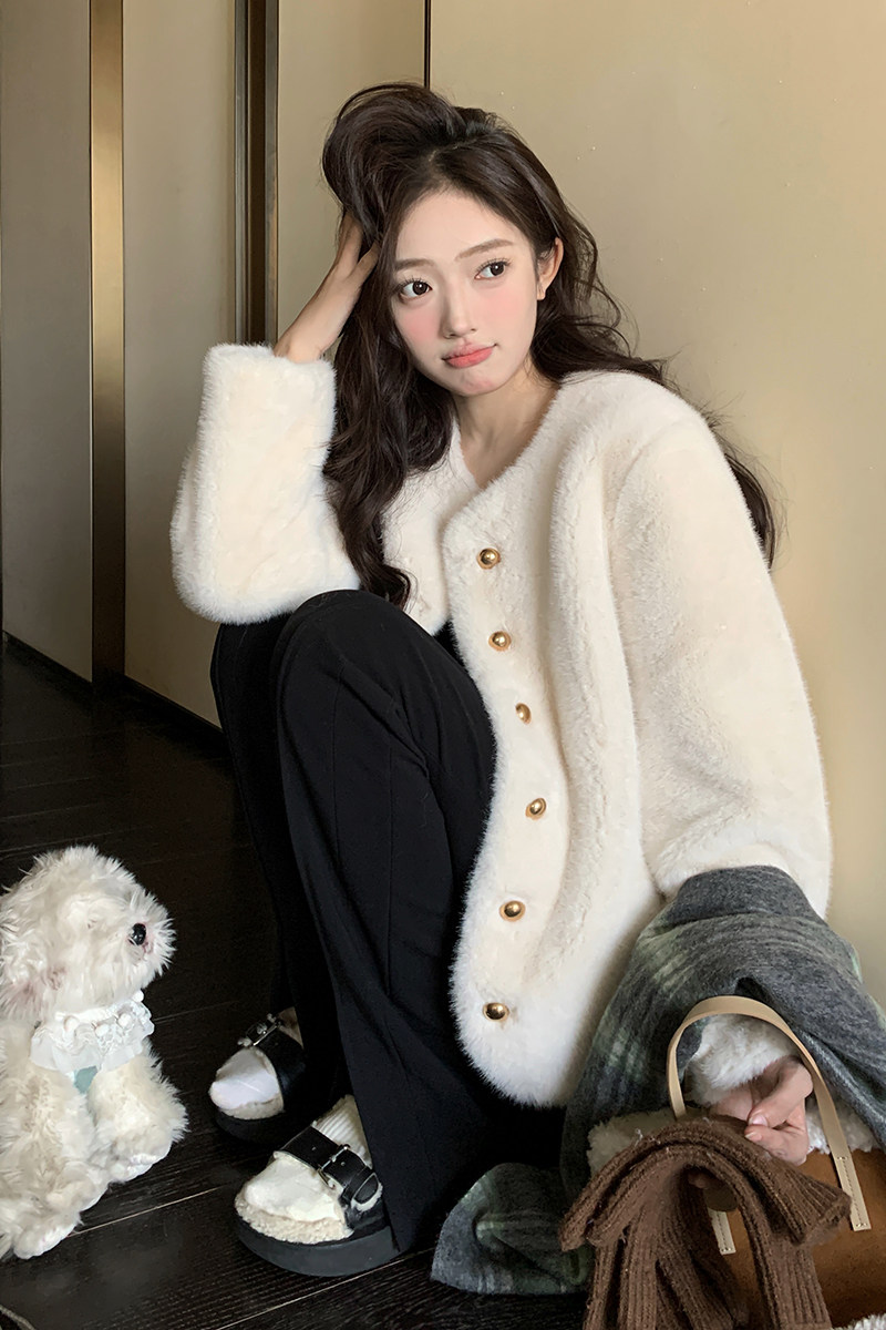 小香风仿水水貂绒短外套女秋冬仿羊羔毛绒上衣爆款气质流行加厚,女装短外套,浙宝095(原288A)