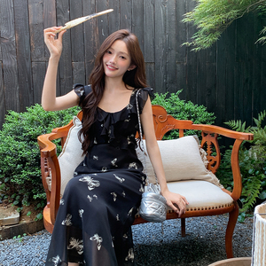 【现货】2025夏装新款飞飞袖法式印花连衣裙095-8218-P135-K198图片