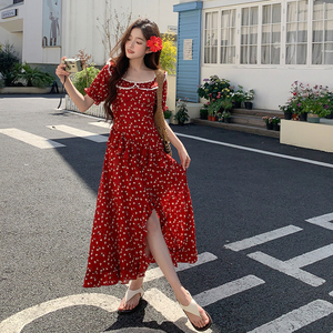 现货 2025夏季新款花边娃娃领法式红色连衣裙095-8178-P135-198图片