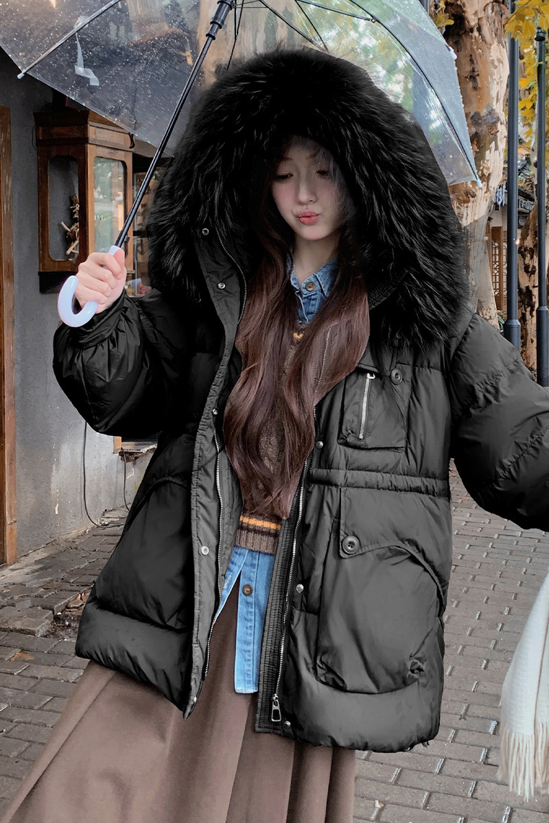 【现货】2024新款貉子大毛领工装白鸭绒羽绒服095-9175-P300-K458,女装羽绒服,浙宝095(原288A)
