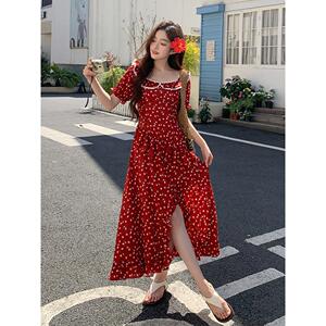 现货 2025夏季新款花边娃娃领法式红色连衣裙095-8178-P135-198图片