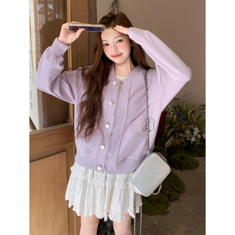 【9.23现货】2025秋装新款紫色棒球服短外套095-8270-P145-K218,女装短外套,浙宝095(原288A)