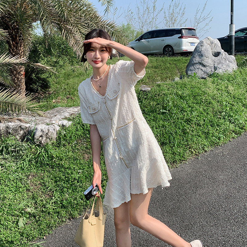 重工小香风轻熟连衣裙2025新款女夏高级感宽松温柔甜美精致小裙子,女装连衣裙,浙宝095(原288A)