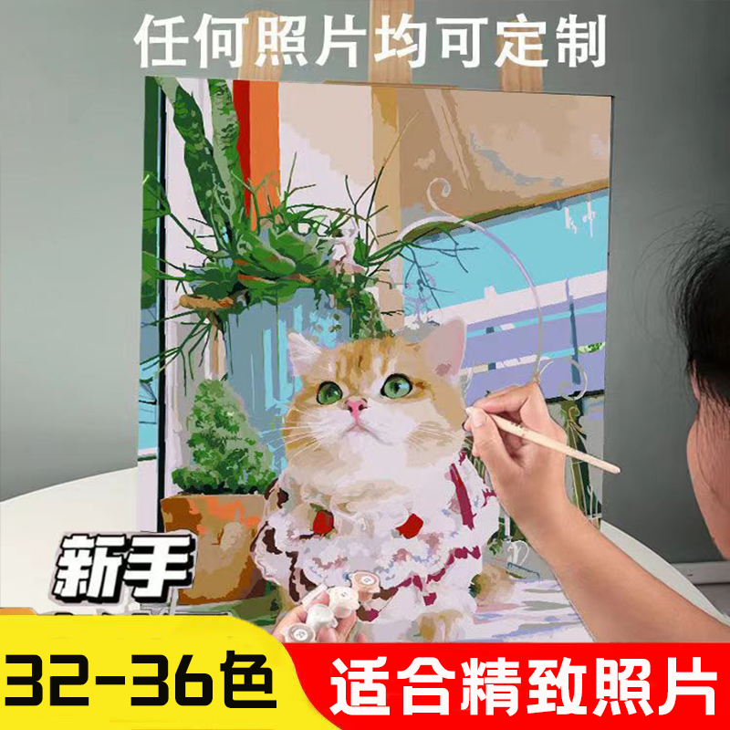 数字油画diy宠物猫咪照片定制手工填色油彩画手绘丙烯装饰画礼物图片