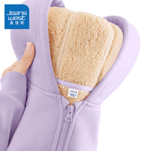 潮羊羔绒棉服儿童女孩冬装 真维斯女童外套秋冬款 加绒加厚2025新款