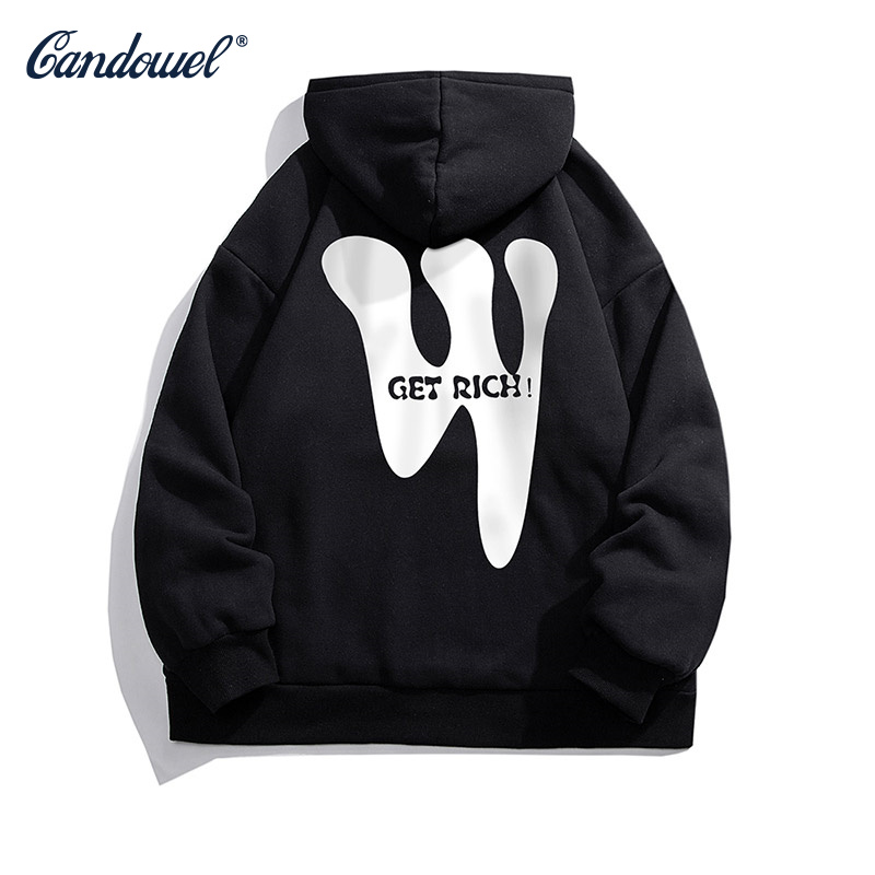 CANDOWEL发泡字母印花设计感帽衫美式连帽卫衣秋季衣服男女同款