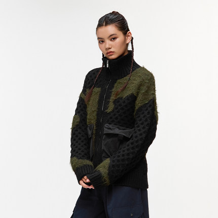 又见高山MetaMount CITY 不规则拼色肌理开襟毛衫