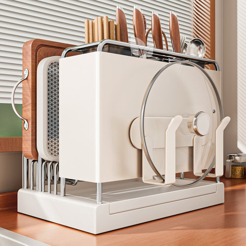 刀架置物架新款厨房菜刀菜板砧板筷子筒锅盖一体多功能刀具收纳架