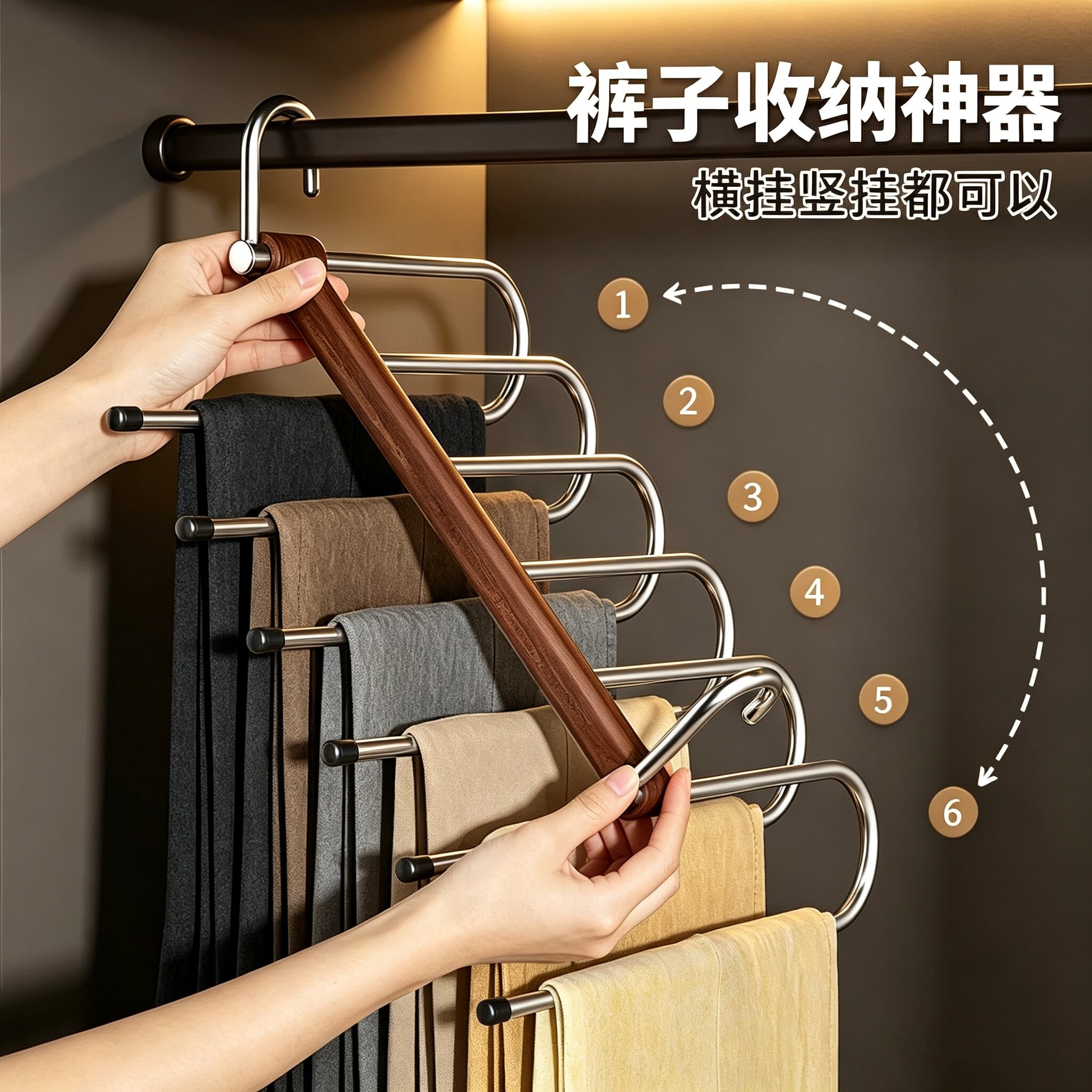 折叠裤架家用裤夹衣架专用多层多功能裤挂架无痕防滑裤子收纳神器