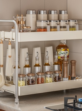 不锈钢厨房调料架双层家用台面调味品盐置物架窄小多功能收纳架
