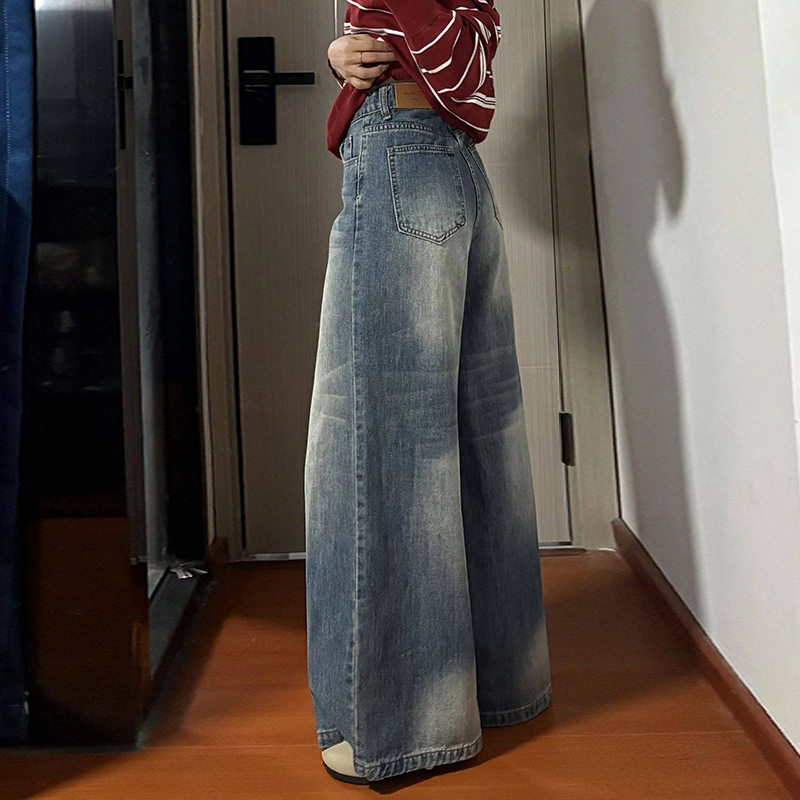 2026春夏季新款大码牛仔裤女高腰百搭胖mm宽松显瘦拖地阔腿长裤