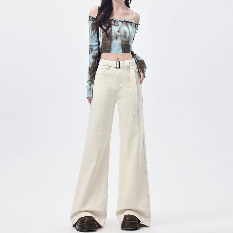 2026春季新款高腰微喇牛仔裤女宽松显瘦阔腿拖地裤宽松百搭牛仔布