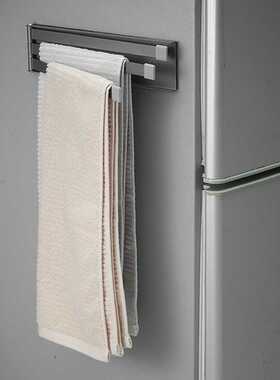 新款直销枪灰色旋转毛巾架浴室可折叠毛巾杆厨房冰箱磁吸活动三杆