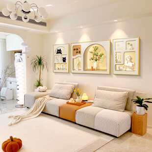 新款直销深圳大芬油画村现代轻奢客厅装饰画沙发背景墙挂画奶油风