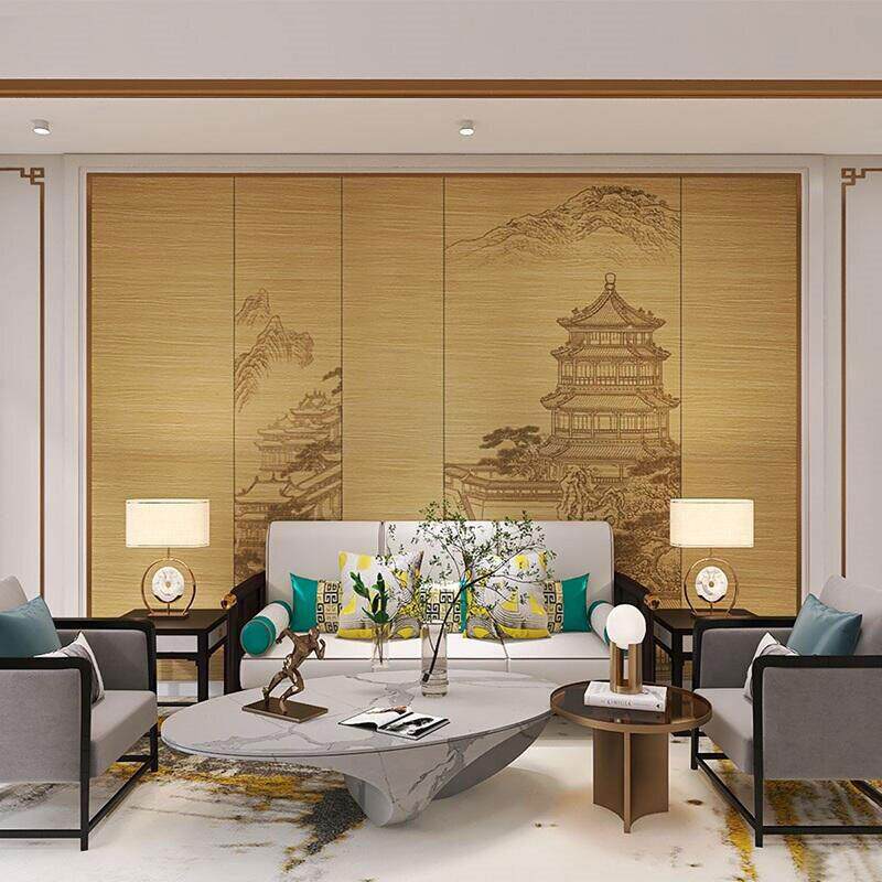 新款直销中式墙纸简约工笔线条意境画客厅书房背景墙壁画餐厅茶室