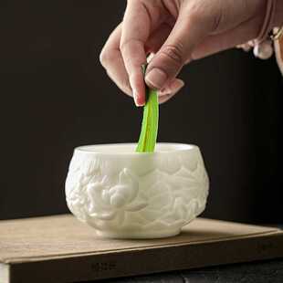 新款直销四季堂素烧亚光冰种玉瓷主人杯立体浮雕品茗杯茶杯高档白