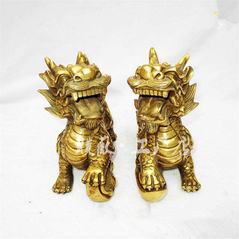 新款直销黄铜麒麟摆件一对麒麟公室客厅装饰品