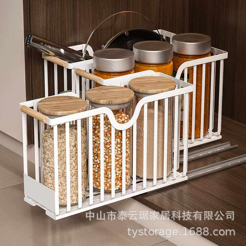 新款直销厨房抽拉式调料置物架极窄抽拉篮橱柜下水槽加深抽拉式置