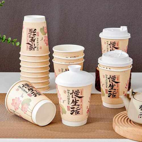 新款直销国风奶茶杯一次性带盖加厚食品级纸杯商用奶茶店专用热饮