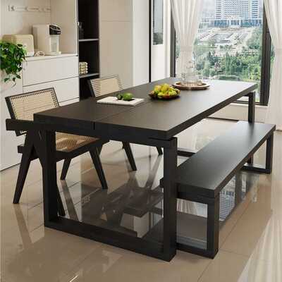 新款直销侘寂风客厅莫比恩餐桌餐厅设计师款榫卯黑色实木餐桌家用