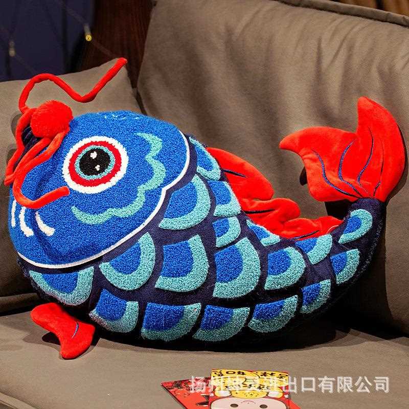 新款直销国潮醒狮抱枕中式喜庆沙发靠垫创意中国风十字绣刺绣结婚
