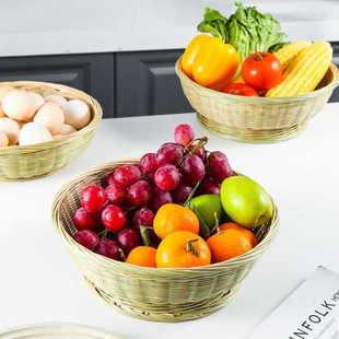 新款直销创意竹编收纳篮农家用簸箕水果筐晾晒编制品筛子厨房洗菜