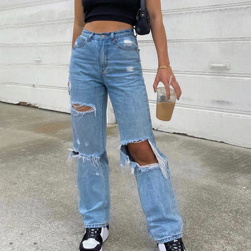 Women's skinny jeans and trousers with holes女显瘦牛仔裤长裤