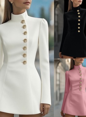 Solid color high neck long sleeved dress纯色高领长袖连衣裙女