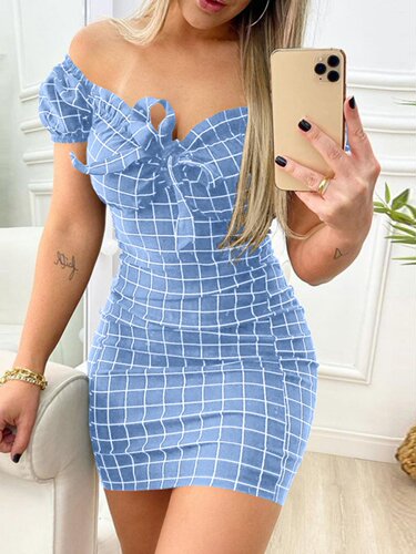 Checkered Elegant Party Tight Dress格子印花派对紧身连衣裙