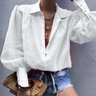 2022 cardigan loose long sleeve suit collar shirt women衬衫