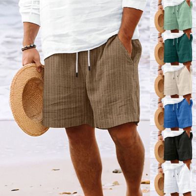Solid color elastic waistband lace up shorts纯色松紧腰短裤男