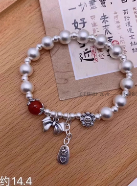 正品纯银足银999玛瑙蝴蝶结太阳