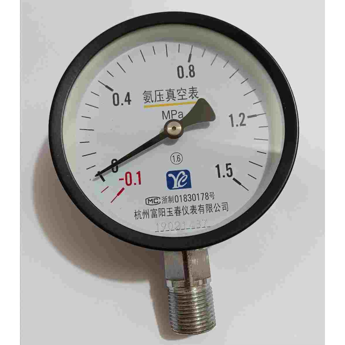 YA100防腐液氨气真空氨压力表真空表 -0.1-1.5/－0.1－2.4mpa