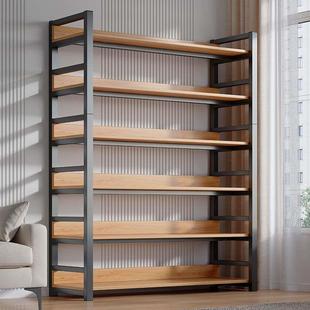 书架落地置物架家用书柜铁艺钢木多层收纳货架简易图书馆展示架子